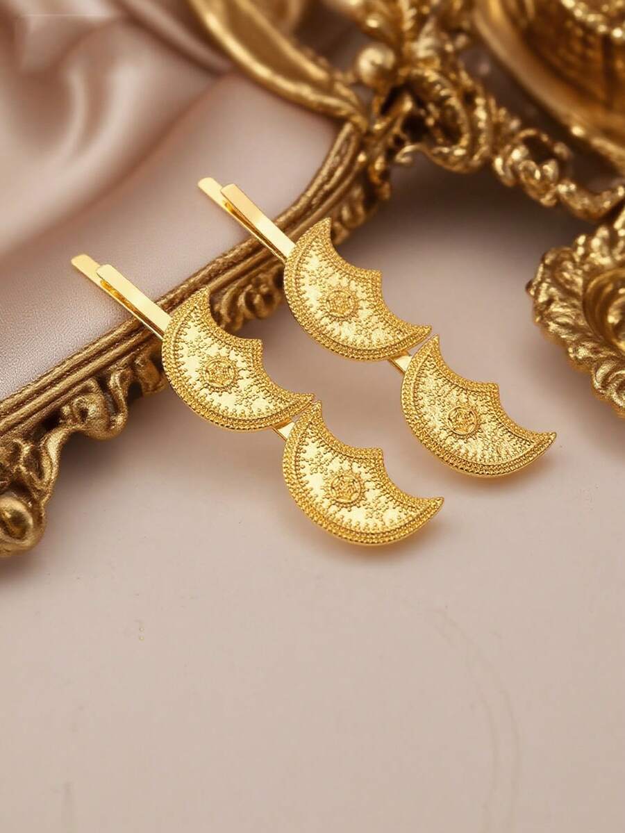 Herseygold 1pc Middle Eastern Arabic Bridal Jewelry Totem Crescent Moon Shaped Hair Clip, Holiday Headdress For Women, Daily Wear, Friend Gift - Gold - View 1