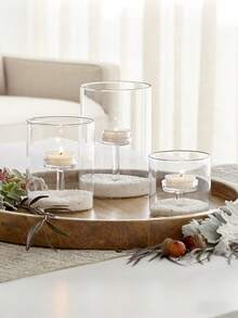 Glass Candle Holder Set,Scented Candles Holders,Set Of 3 Cylinder Glass Decorative Hurricane Candle Holder Clear Votive Candle Holders Table Centerpieces For Dining Room Wedding Parties Home Decorations. - Transparent - View 6