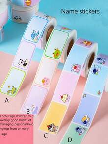 1 rollo 290 piezas Etiquetas con nombres de estudiantes de dibujos animados lindos, etiquetas adhesivas de nombres para libros - Multicolor - Ver 2