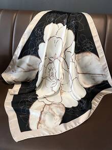 1 Stück eleganter/retro Modedruck leichter satin-ähnlicher quadratischer Schal/Kopftuch für Frauen, kann als Schal, Stola oder Kopftuch verwendet werden. Er ist leicht und bequem, geeignet für Frühling, Sommer und Herbst Alltag und Ausflüge, auch ein ideales Geschenk zum Muttertag und Frauentag. - Schwarz und Weiss - Übersicht 3