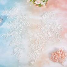 优雅象牙白色重磅刺绣闪光指甲珠蕾丝贴片贴花适用于婚纱面纱服装 DIY 装饰