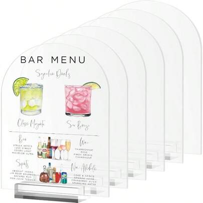 WSXC 8x10 Inch Arch Acrylic Sign With Stand-6 Pack Frosted Arched Sheets With Stand DIY Arch Acrylic Sign Blank For Wedding Drink Bar Signs Frosted 8 X10 Inch