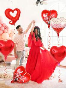 Set de 11 globos de aluminio con forma de corazón, adecuados para suministros de fiesta de cumpleaños, reunión de cumpleaños, fiesta familiar, fiesta de boda, globos con tema de amor, decoración de lugar de boda, decoración de fiesta de propuesta, decoración de recepción de boda, decoración de pared de fondo, ducha nupcial, decoración del Día de San Valentín - Multicolor - Ver 5