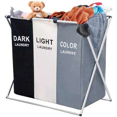 Cesta De Ropa Sucia 3 Compartimentos Plegable Multifunción