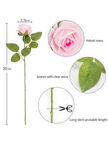 12 szt. różowych róż, sztuczne kwiaty, prawdziwe aksamitne kwiaty z łodygami, hurtowo do dekoracji domu DIY, na wesele, imprezę, walentynkowe prezenty, sztuczna róża - Różowy - Zobacz 4