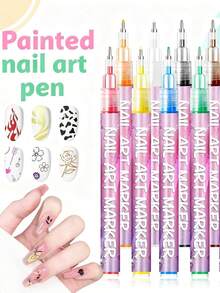12 Colors Nail Art Marker Pen Set, Nail Art Markers, Suitable For 3D Nail Art, Drawing, Doodle Lines, DIY Nail Decoration Tools - Multicolor - View 8
