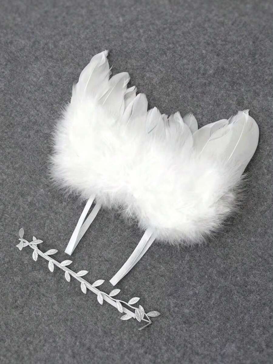 1set Flower Headband & Feather Wings Newborn Photography Prop Baby Adorable Decorative Item Baby Shower Family Decorations Gifts Baby Shower Easter Gifts Things For Girls/Boys
