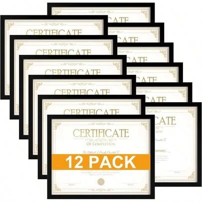 WSXC 8.5x11 Picture Frame Certificate Frame 12 Pack 8.5 By 11 Bulk Multi Document Certificate Diploma Award Frames For Wall Hanging Or Tabletop Display Black