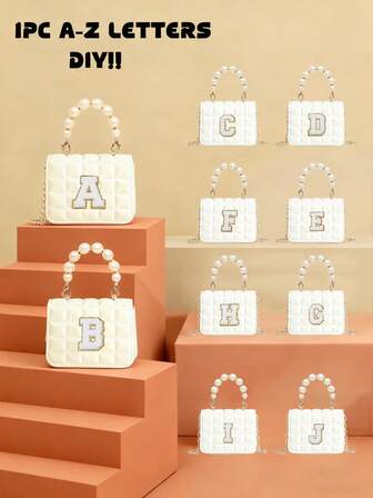 1pc A-Z Letter Diy, Fashionable Pu Magnet Buckle, Fashionable Mini Indentation Grid, Simple And Versatile Pearl Handbag, Chain Shoulder Crossbody Bag, Suitable For , Suitable For Daily Use, A Perfect Gift For Relatives And Friends (The Pearl Surface Has Scratches And Bumps, Which Is Inevitable) (The Letter Stickers Need To Be Pasted By Yourself, Included With The Bag)
