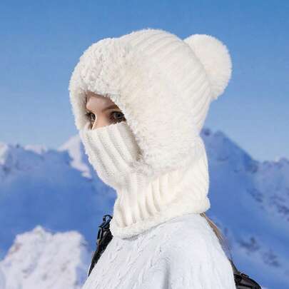 Knitted Hats, Scarves, Masks, All-In-One Caps, Windproof And Fleece Warm Woolen Caps For Women's Winter Cycling, Essential For Cycling And Skiing Trips