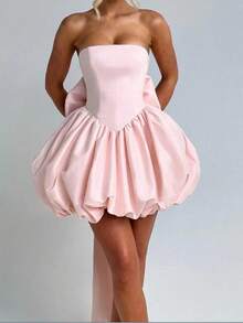 Women's Strapless Tube Top Bubble Mini Dress Ruched Large Bow Back Train Mini Dresses A-Line Going Out Formal Party Birthday Graduation Dresses Prom Gala Evening Party Cocktail Vacation Outfits - 粉色 - 查看 9