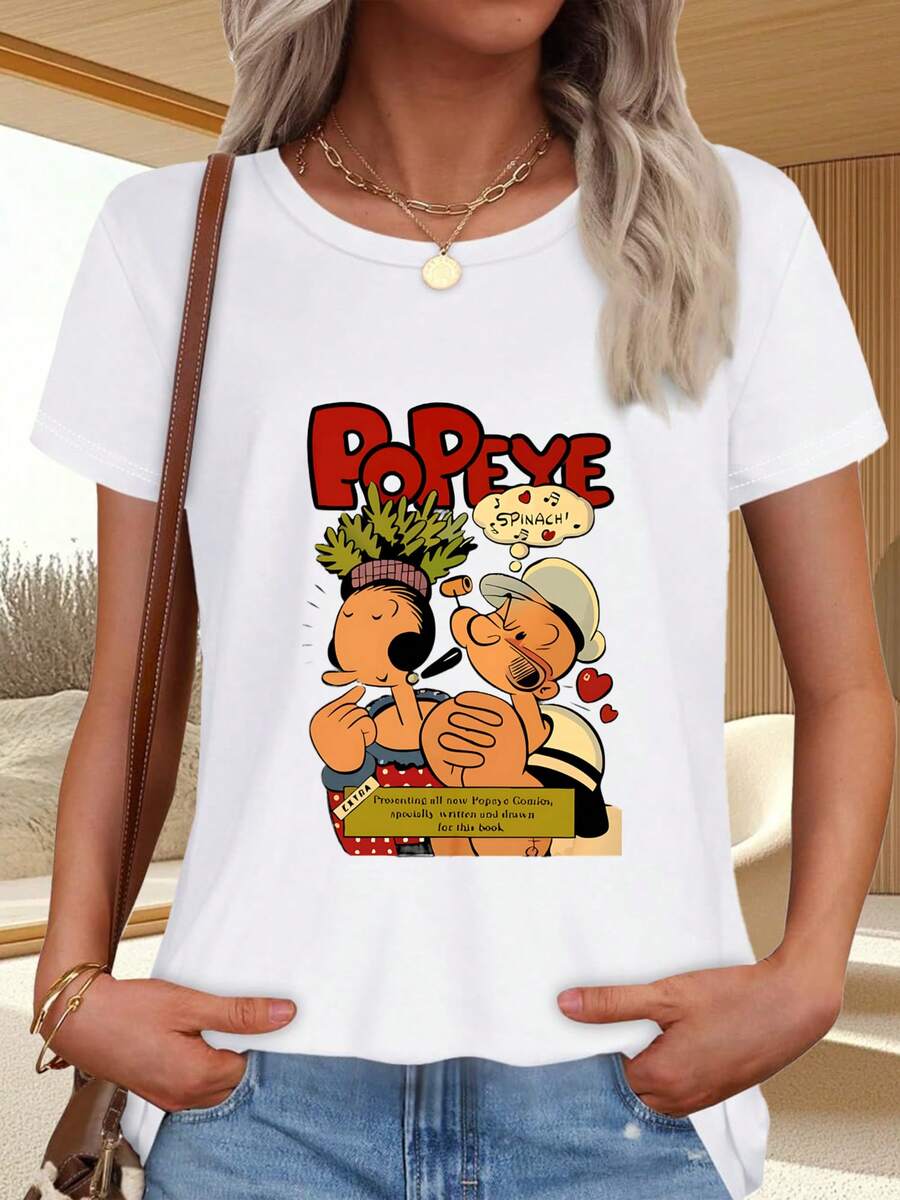 T-Shirt With Spinach Print For Everyday Use - White - View 1