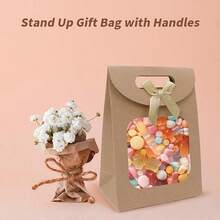 10pcs Kraft Paper Bowknot Gift Bags, Transparent Window Display Packaging Bags, Vertical Mini Gift Bags With Handles, Brown Gift Bags, Self-Adhesive Paper Bags, Vertical Gift Bags, Candy Cookie Packaging Bags, Brown Paper Bags For Wedding And Christmas Party - Multicolor - View 7
