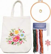 EstiloTendenciaKit De Bordado Para Bolsa De Lona Con PatróN Para Principiantes. Kits De Manualidades De Bordado DIY Para Adultos. Incluye Instrucciones, Dedal, Bastidores De Bordado E Hilos De Colores (CR002 Jinxiumixiang)Calidad PremiumVersióN Mejorada - CR002 qingfengnuanyang azul oscuro - Ver 9