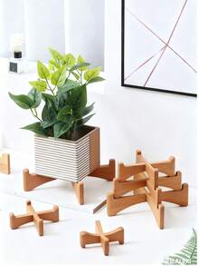 1pc Wooden Plant Stand, Medieval Modern Planter, Rattan Planter Rack, Indoor Low Short Plant Support - Bohemian Rustic Wood Rack, Suitable For Planter - 1 Piece Flower Pot Stand - View 1