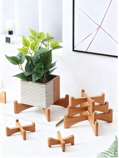 1 pieza Soporte de madera para plantas, Macetero moderno medieval, Estantería de macetas de ratán, Soporte bajo para plantas de interior - Estantería de madera rústica bohemia, Adecuado para macetas