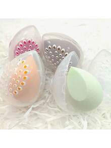 1pc/5pcs/10pcs Makeup Sponge Egg Powder Puff Storage Box, Transparent Eggshell Puff Box For Travel, Breathable Packaging Box For Makeup Tools, Portable Accessories Storage - White - View 1