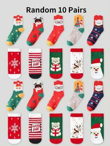 10 đôi tất trẻ em nhiều màu hình ông già Noel, tuần lộc, bông tuyết, gấu dễ thương cho mùa thu/đông, thích hợp cho lễ Giáng sinh, tiệc tùng - Nhiều màu - Xem 6