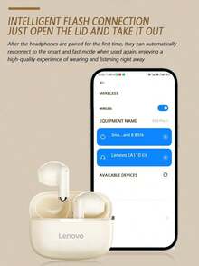 Lenovo EA110 Wireless Headset Bluetooth 5.4 Intelligent Touch Control Headphones Long Lasting Battery Life Support Android ISO - White - View 7