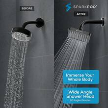 SparkPod Cabezal de regadera -Lluvia de alta presión -Diseño cromo moderno y lujoso -Instalación sencilla sin herramientas -El reemplazo ajustable perfecto para los cabezales de regadera de tu baños - Negro medianoche mate - Cuadrado de 6" - Ver 2
