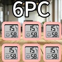 6pcs Digital Thermometer (Black, White, Pink) - Indoor Thermometer Mini Temperature And Humidity Monitor - With Temperature & Humidity Display/Adhesive Sticker/Portable - Suitable For Home/Nursery/Office/Travel/RV - All Season - Christmas Holiday Gift - Multicolor - View 2