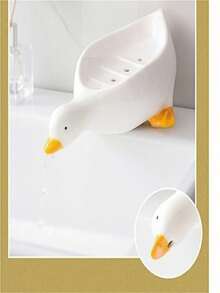 2pcs/1pc Yellow Duck Shaped Soap Dish, Plastic Material, Suitable For Kitchen/Bathroom Countertop Storage Box, Non-Slip Drainage Soap Container, Bathroom Accessories - Multicolor - View 7