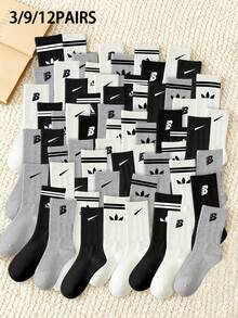 3/9/12 Pairs Of Solid-Color Versatile Socks, Breathable, Comfortable, Absorbent, Suitable For Daily Wear, Sports, Office, Casual Styles, And Valentine's Day All Year Round - Multicolor - View 1