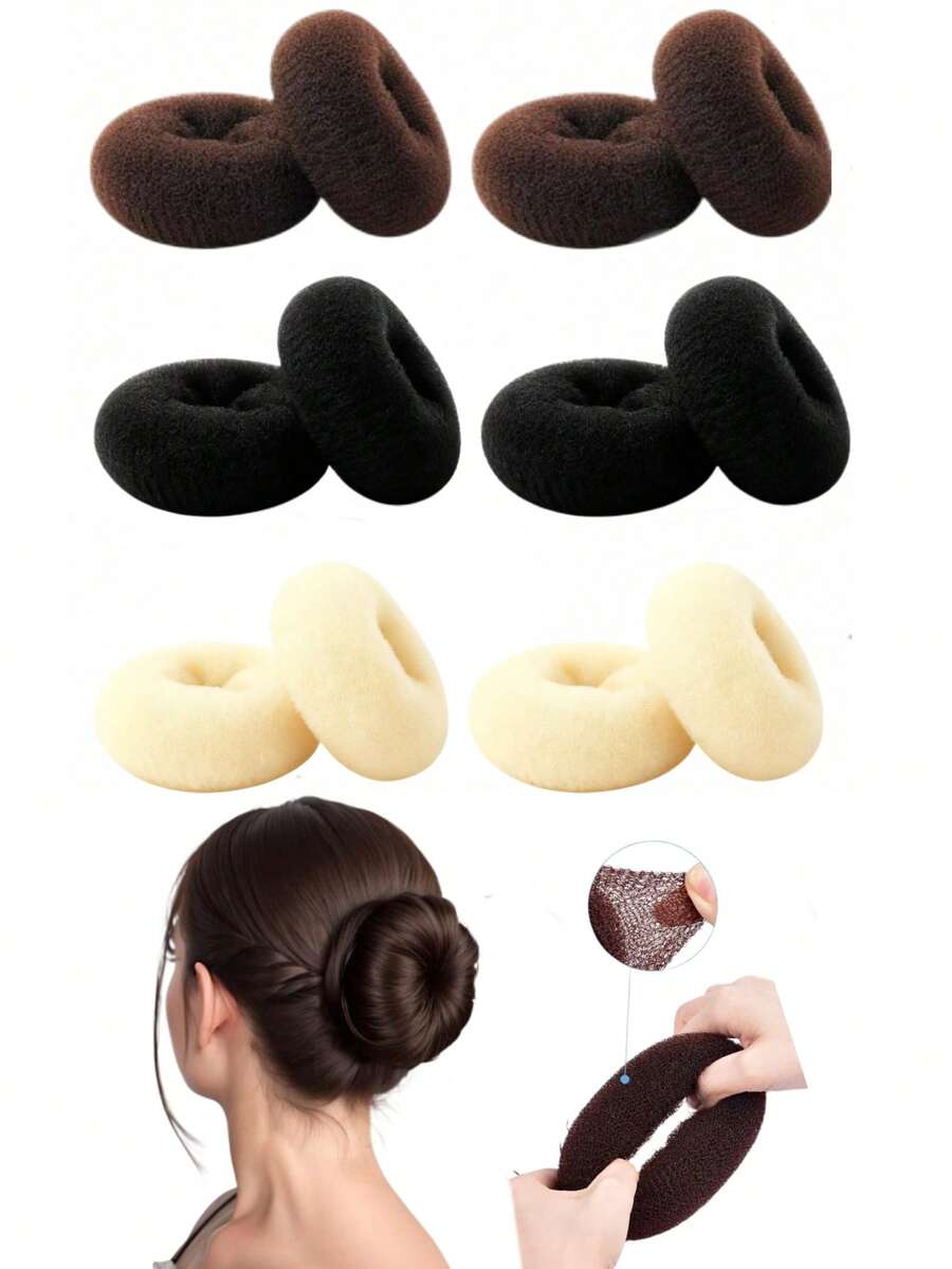 12pcs Women Braided Bun Maker, 2pcs Medium Ponytail Shaper Solid Hair Donut Bun Maker, Circular Bun Maker, Chignon Maker, Hair Accessories - Multicolor - View 1