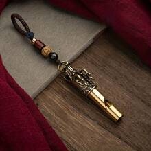 Pure Brass Outdoor Survival Whistle - Convenient To Carry, Can Be Used As Keychain/Key Ring - With Rope - Chinese Element Design, Unisex Outdoor Whistle/Car Key - Household Key - Pendant Ornament - Whistle Keychain (without Cord) - View 1