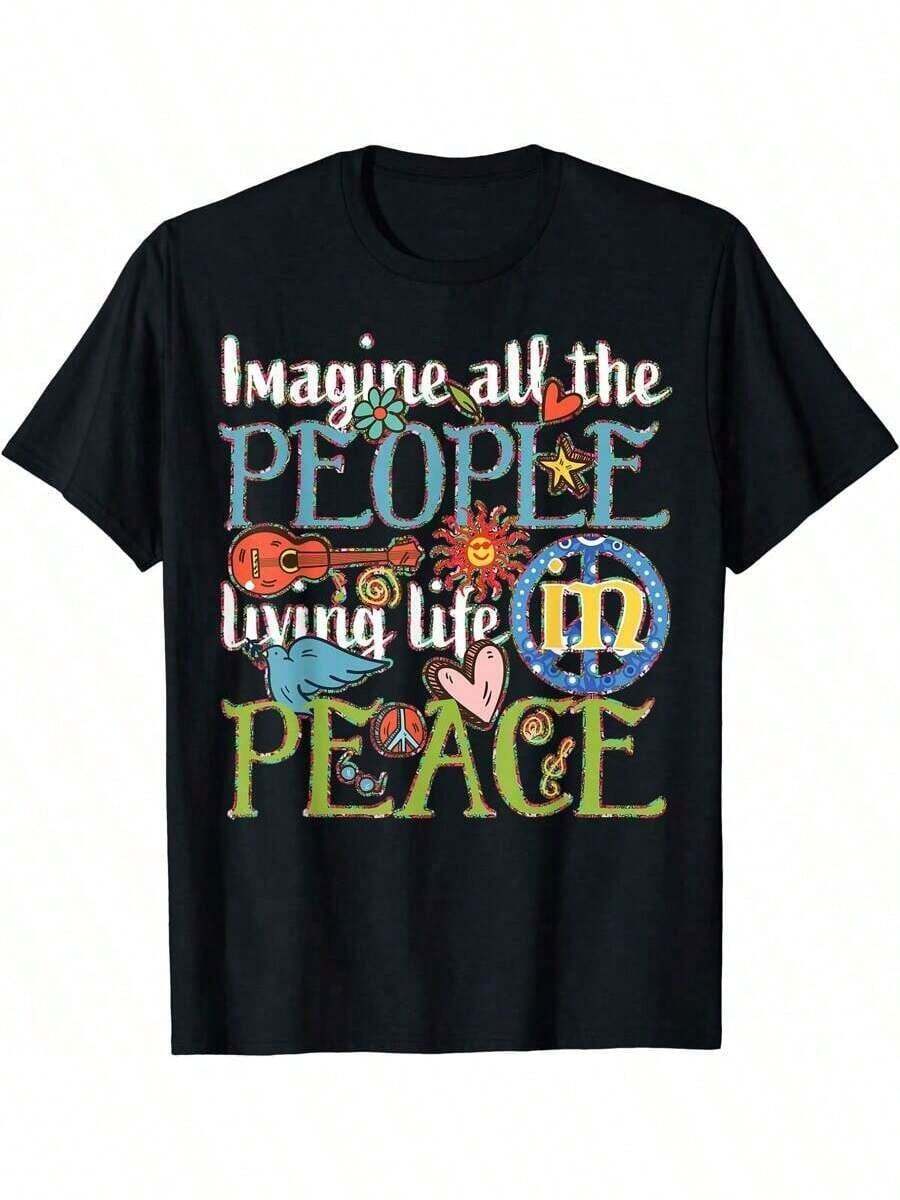 Imagínate a todas las personas viviendo la vida en paz camiseta. - Negro - Ver 1