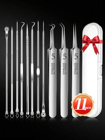 YUANDU Professional Stainless Steel Blackhead Remover Kit, Comedone Extractor Tool For Blemish, Whitehead, Ingrown Hair, Cyst Removal, Beauty Tool