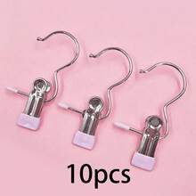 10 Pieces /1 Pieces Simple Stainless Steel Hook Clip, Multi-Functional Single Hook Clip, Suitable For Pants, Skirts, Dry Windproof Hook Clip, Home Space Saving Organizer, Suitable For Bedroom, Wardrobe, Wardrobe, Home, Dormitory - Multicolor - View 15