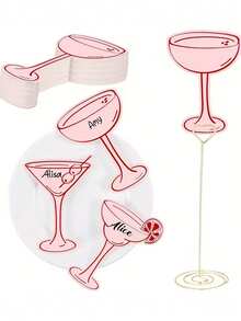 50pcs/10pcs Pink Cocktail Theme Place Cards - 3 Cocktail Themes, Suitable For Wedding Seating, Bridal Shower, Valentine's Day Decor, Anniversary Dinner, And Corporate Event - Multicolor - View 1