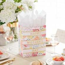 Hallmark - Bolsa de regalo para el día de la madre (33 cm, papel de seda, diseño de rayas florales pastel con detalles dorados) para mamá, abuela, Nana, Nueva madre(Large floral raya) - Multicolor - Ver 2