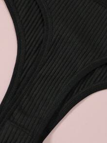 6pcs/Set Women's Solid Color Contrast Lace Sexy Thongs, Black - Black - View 11