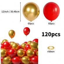 30/80/120/200pcs Red Gold Balloons, 5/10/12inch Thick Latex Helium Balloons Red And Metallic Chrome Gold Balloons For Birthday Wedding Anniversary Winter New Year Graduation Mother's Day Prom Casino Poker Card Party Decorations - Red Gold - View 11