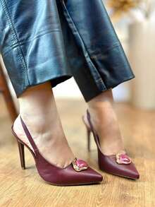 ANGELA GALVAO Open-Toe Slingback Pump With Elastic And Luxurious Glamour Stone - Napa Marsala - View 8