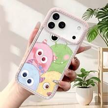 Funda de teléfono con diseño de monstruo lindo y colorido, con diamantes incrustados por ambos lados, compatible con las series 17/16/15/14/13/12/11. Esta funda creativa y simple, transparente y a prueba de golpes, está diseñada con diamantes y fabricada con materiales de alta calidad. - Rosa - Ver 4