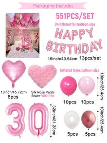 551pcs Pink Birthday Decoration Set | Happy Birthday Banner + Foil Heart Balloons | Thick Latex Balloons | Suitable For 15th, 16th, 17th, 18th, 19th, 20th, 21st, 22nd, 23rd, 24th, 25th, 26th, 27th, 28th, 29th, 30th, 40th Birthday Decorations, Backdrop, Fairy Party, Adult Party/Best Friend Birthday/Proposal Backdrop, Instagrammable Photo Background - 彩色 - 查看 26