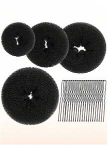 24 piezas Juego de clips y almohadillas de esponja para el cabello de mujer, material de nailon minimalista, elegante y versátil para peinados casuales diarios, herramientas multifuncionales para hacer moños y chignons, clips en forma de U ajustables