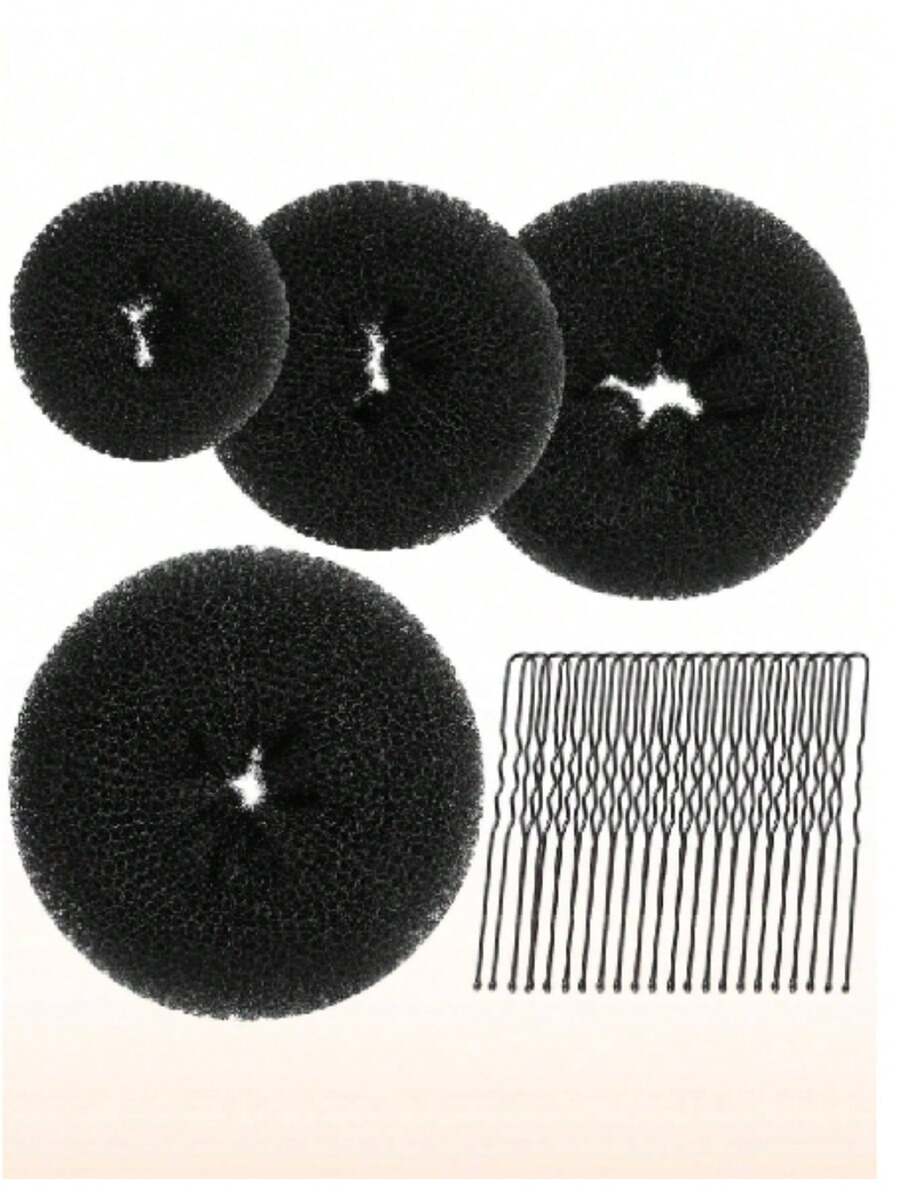 24 piezas Juego de clips y almohadillas de esponja para el cabello de mujer, material de nailon minimalista, elegante y versátil para peinados casuales diarios, herramientas multifuncionales para hacer moños y chignons, clips en forma de U ajustables
