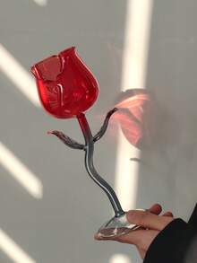 1个创意玫瑰香槟杯，情人节酒杯，红玫瑰图案，玻璃杯，葡萄酒杯，适合情侣约会、情人节、情人节礼物、玻璃杯 - 彩色 - 查看 6