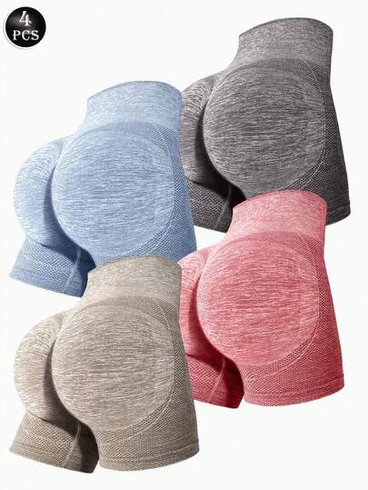 4 piezas de shorts de yoga sin costuras, transpirables, con cintura y abdomen ajustados, alta elasticidad, para fitness, running, senderismo, deportes casuales al aire libre, shorts para ciclismo