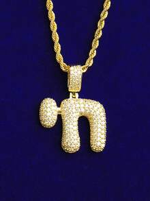 DUBSS 1 件装镶钻 Chai Culture 项链吊坠，男士款，5A 立方氧化锆嘻哈饰品 - 字母 - 查看 5