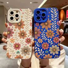 Floral Pattern Compatible With Apple 17 Pro Max Full Coverage Phone Case 15 16/15/14/13 Shockproof XSM - 克萊因藍 - 查看 3