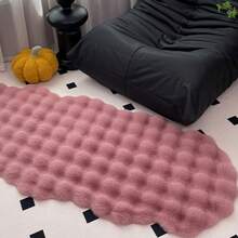 1pc Soft Plush Pink Wavy Carpet, Comfortable For Bedroom, Living Room, Study, Office, Foyer, Can Be Used As Rug To Create A Cozy Bedroom Ambiance - Pink - View 3