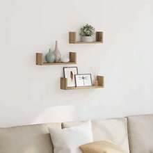 Mensole da parete vidaXL, 3 pezzi, realizzate a mano in legno composito di rovere. - Multicolore - Visualizzare 1
