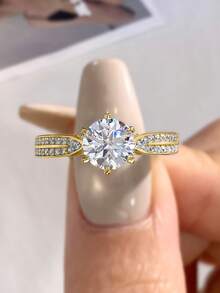 1枚1克拉六爪镶嵌星光皇后莫桑石结婚戒指，S925纯银闪耀优雅订婚戒指、承诺戒指、周年纪念戒指、女士珠宝礼物、圣诞礼物 - 六爪莫桑環-1ct - 查看 5