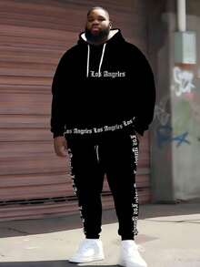 Bộ áo hoodie và quần nỉ cỡ lớn in chữ Gothic Los Angeles, phong cách đường phố năng động, có túi dây rút, màu đen, thích hợp cho mùa xuân. - màu đen - Xem 3