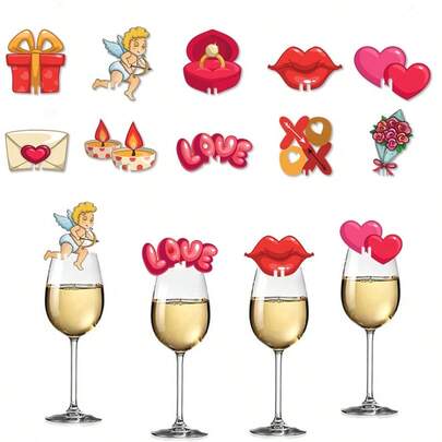 20pcs Valentine's Day Wine Glass Card Decorations; Cross-Border Valentine's Day Party Wine Glass Decoration Card Paper Photo Booth Props